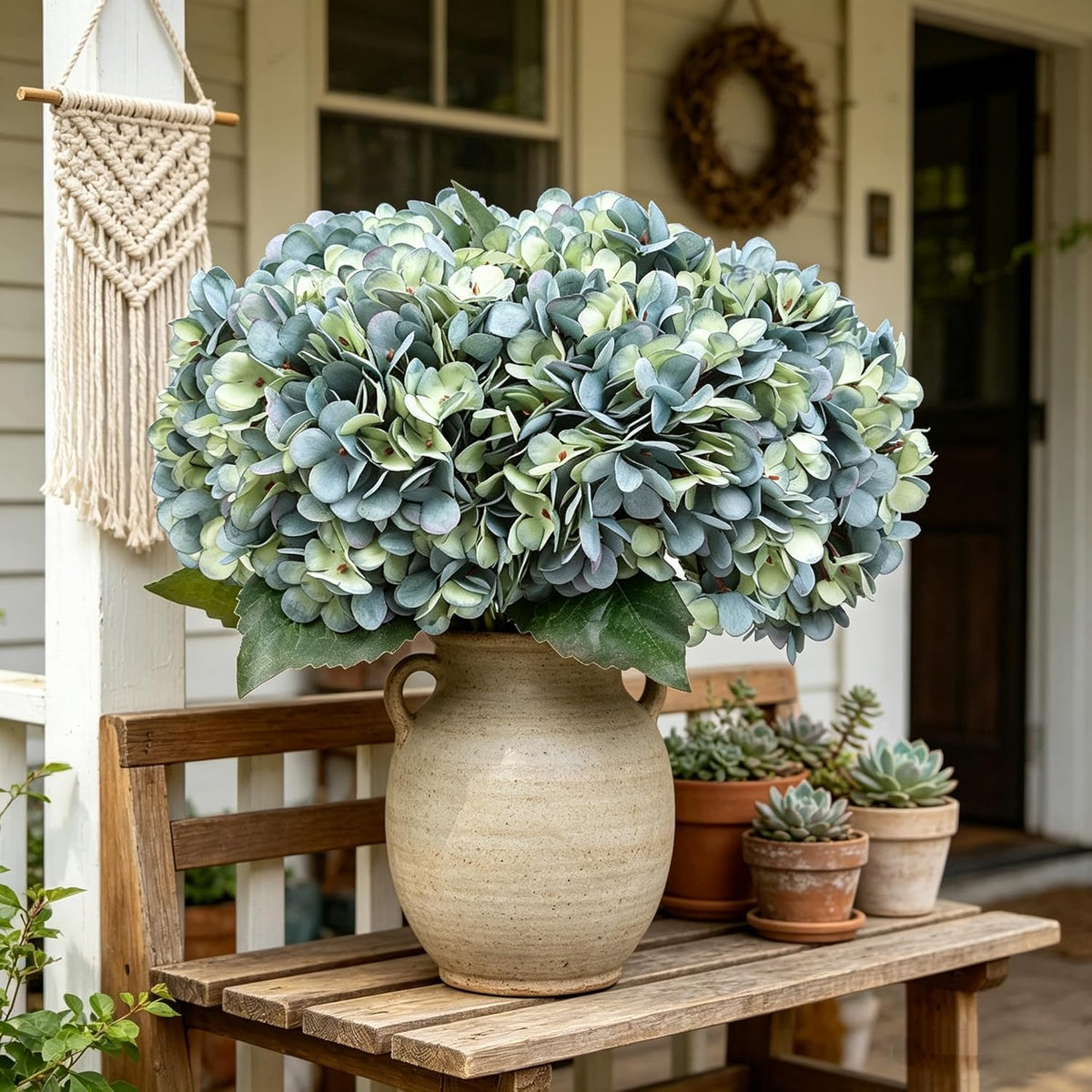 Kimura's Cabin 6pcs Artificial Silk Hydrangea Flowers Vintage Fake Bouquets Faux Hydrangeas Flower with Stems for Wedding Party Autumn Farmhouse Home Table Core Decoration (Deep Lake Blue)