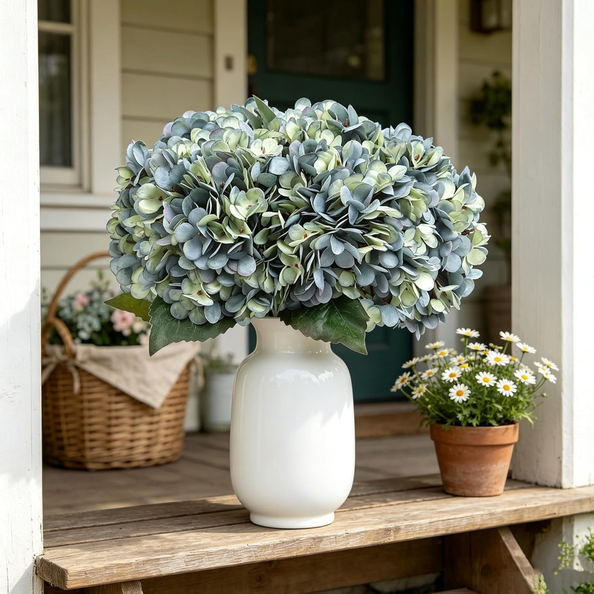 Kimura's Cabin 6pcs Artificial Silk Hydrangea Flowers Vintage Fake Bouquets Faux Hydrangeas Flower with Stems for Wedding Party Autumn Farmhouse Home Table Core Decoration (Deep Lake Blue)