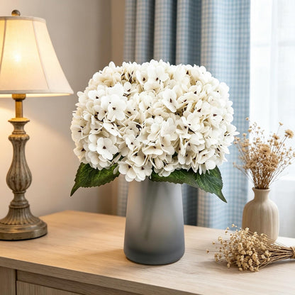 Kimura's Cabin 6pcs Artificial Silk Hydrangea Flowers Vintage Fake Bouquets Faux Hydrangeas Flower with Stems for Wedding Party Autumn Farmhouse Home Table Core Decoration (Deep Lake Blue)