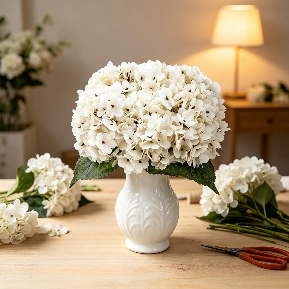 Kimura's Cabin 6pcs Artificial Silk Hydrangea Flowers Vintage Fake Bouquets Faux Hydrangeas Flower with Stems for Wedding Party Autumn Farmhouse Home Table Core Decoration (Deep Lake Blue)
