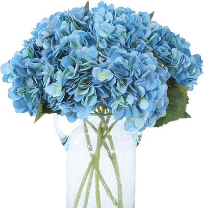 Kimura's Cabin 6pcs Artificial Silk Hydrangea Flowers Vintage Fake Bouquets Faux Hydrangeas Flower with Stems for Wedding Party Autumn Farmhouse Home Table Core Decoration (Deep Lake Blue)