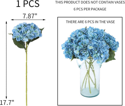 Kimura's Cabin 6pcs Artificial Silk Hydrangea Flowers Vintage Fake Bouquets Faux Hydrangeas Flower with Stems for Wedding Party Autumn Farmhouse Home Table Core Decoration (Deep Lake Blue)