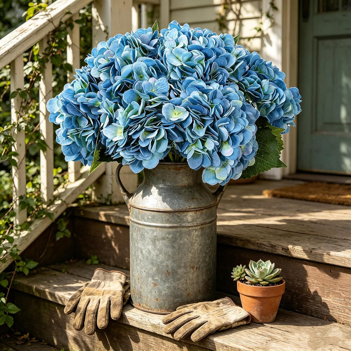 Kimura's Cabin 6pcs Artificial Silk Hydrangea Flowers Vintage Fake Bouquets Faux Hydrangeas Flower with Stems for Wedding Party Autumn Farmhouse Home Table Core Decoration (Deep Lake Blue)