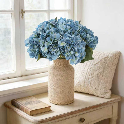 Kimura's Cabin 6pcs Artificial Silk Hydrangea Flowers Vintage Fake Bouquets Faux Hydrangeas Flower with Stems for Wedding Party Autumn Farmhouse Home Table Core Decoration (Deep Lake Blue)