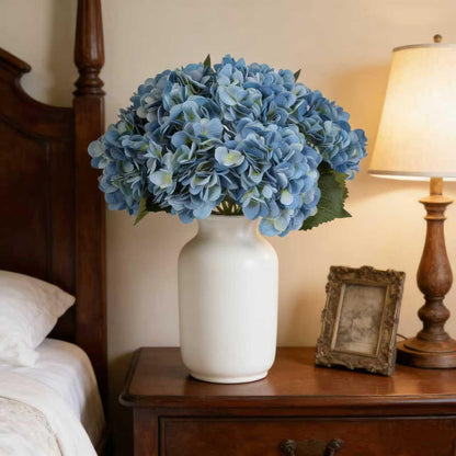 Kimura's Cabin 6pcs Artificial Silk Hydrangea Flowers Vintage Fake Bouquets Faux Hydrangeas Flower with Stems for Wedding Party Autumn Farmhouse Home Table Core Decoration (Deep Lake Blue)
