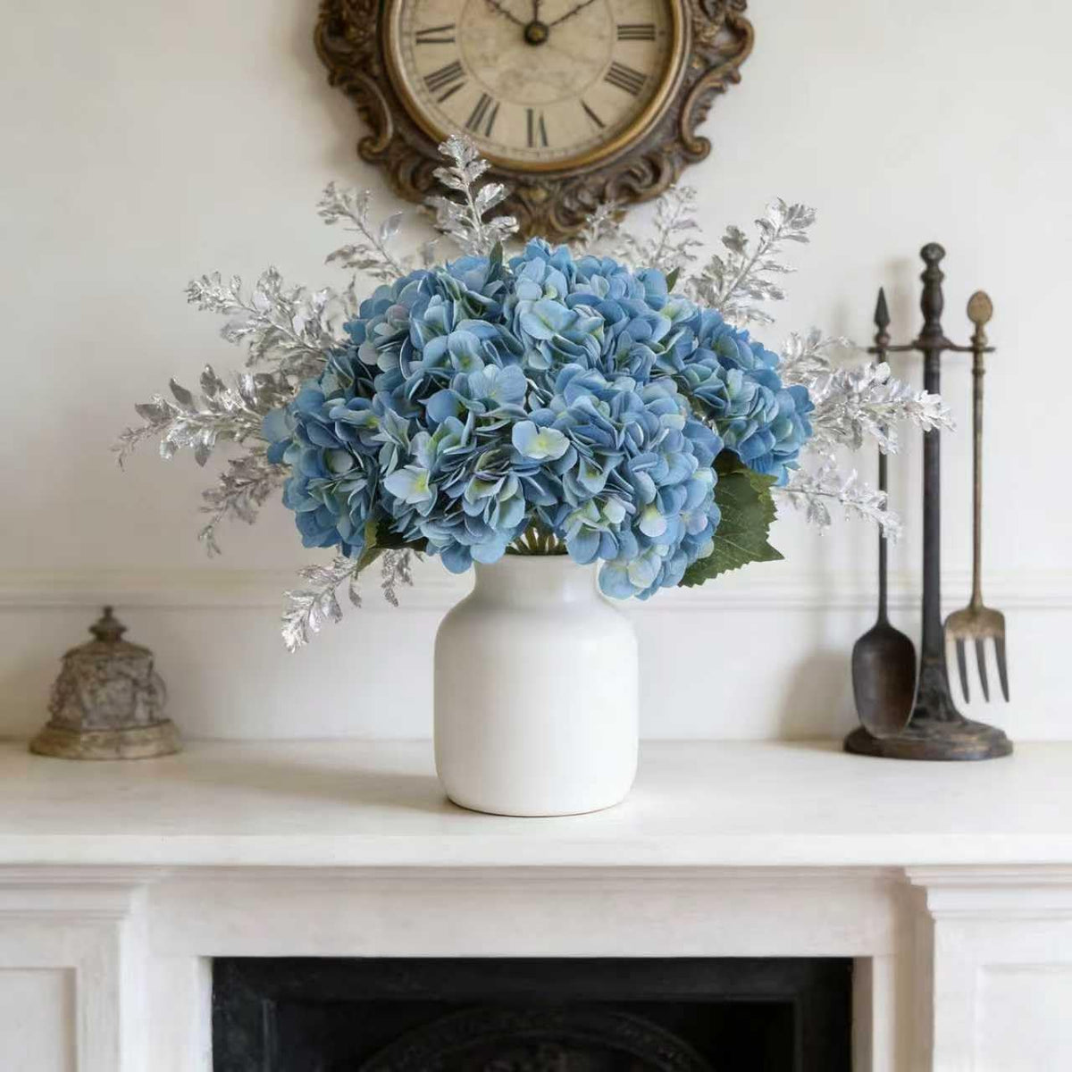 Kimura's Cabin 6pcs Artificial Silk Hydrangea Flowers Vintage Fake Bouquets Faux Hydrangeas Flower with Stems for Wedding Party Autumn Farmhouse Home Table Core Decoration (Deep Lake Blue)