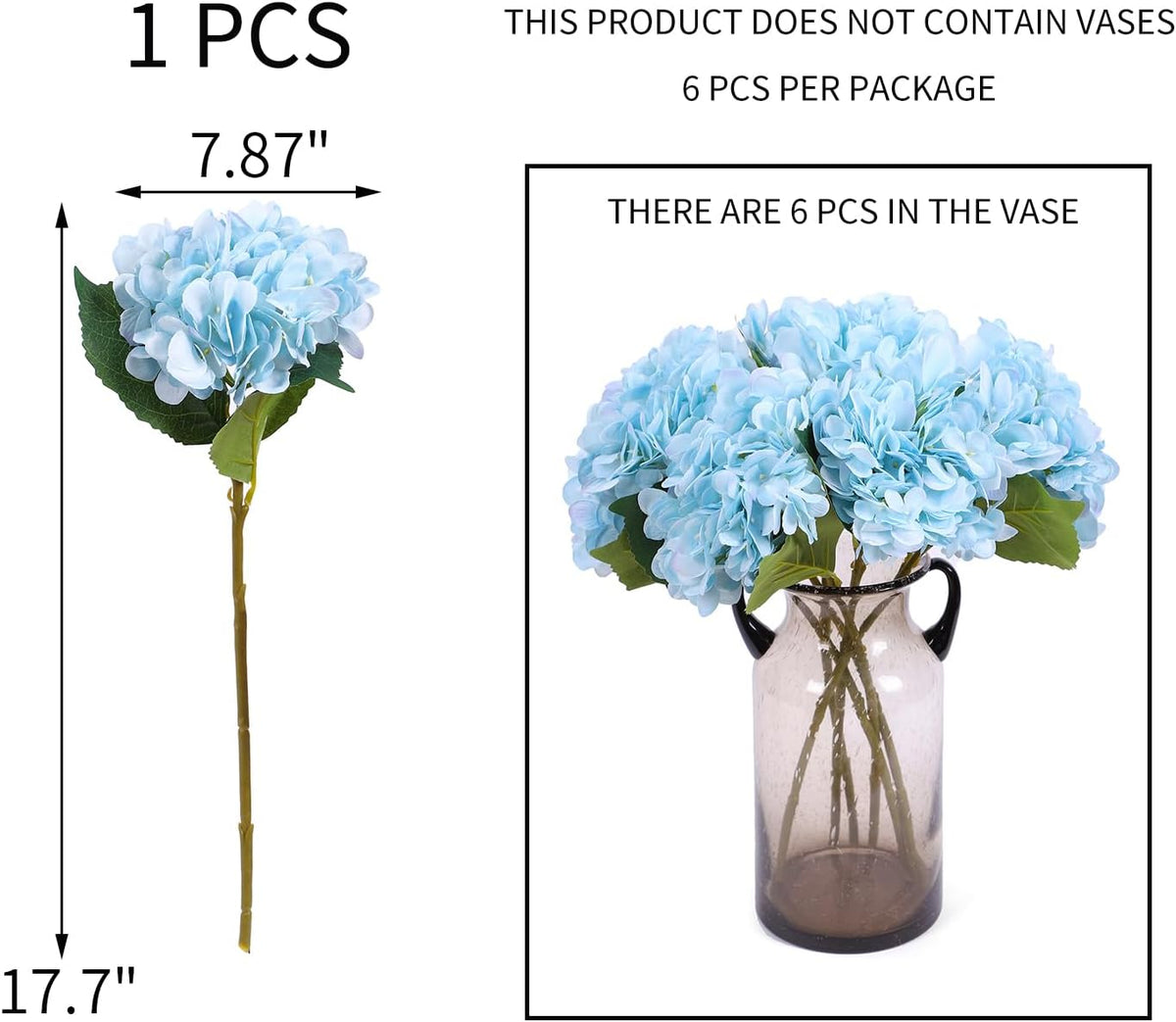 Kimura's Cabin 6pcs Artificial Silk Hydrangea Flowers Vintage Fake Bouquets Faux Hydrangeas Flower with Stems for Wedding Party Autumn Farmhouse Home Table Core Decoration (Deep Lake Blue)