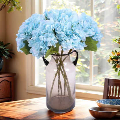 Kimura's Cabin 6pcs Artificial Silk Hydrangea Flowers Vintage Fake Bouquets Faux Hydrangeas Flower with Stems for Wedding Party Autumn Farmhouse Home Table Core Decoration (Deep Lake Blue)