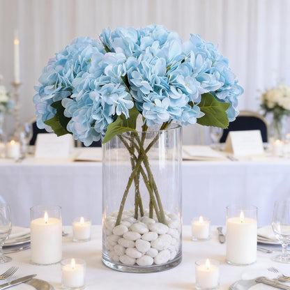 Kimura's Cabin 6pcs Artificial Silk Hydrangea Flowers Vintage Fake Bouquets Faux Hydrangeas Flower with Stems for Wedding Party Autumn Farmhouse Home Table Core Decoration (Deep Lake Blue)