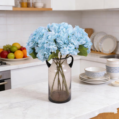 Kimura's Cabin 6pcs Artificial Silk Hydrangea Flowers Vintage Fake Bouquets Faux Hydrangeas Flower with Stems for Wedding Party Autumn Farmhouse Home Table Core Decoration (Deep Lake Blue)