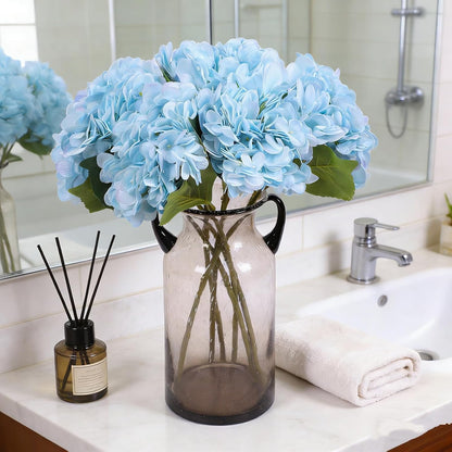Kimura's Cabin 6pcs Artificial Silk Hydrangea Flowers Vintage Fake Bouquets Faux Hydrangeas Flower with Stems for Wedding Party Autumn Farmhouse Home Table Core Decoration (Deep Lake Blue)
