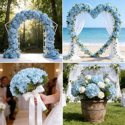 Kimura's Cabin 6pcs Artificial Silk Hydrangea Flowers Vintage Fake Bouquets Faux Hydrangeas Flower with Stems for Wedding Party Autumn Farmhouse Home Table Core Decoration (Deep Lake Blue)
