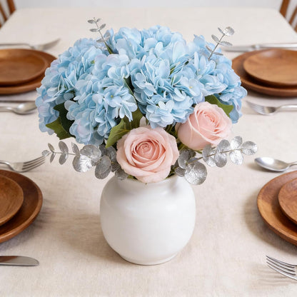 Kimura's Cabin 6pcs Artificial Silk Hydrangea Flowers Vintage Fake Bouquets Faux Hydrangeas Flower with Stems for Wedding Party Autumn Farmhouse Home Table Core Decoration (Deep Lake Blue)