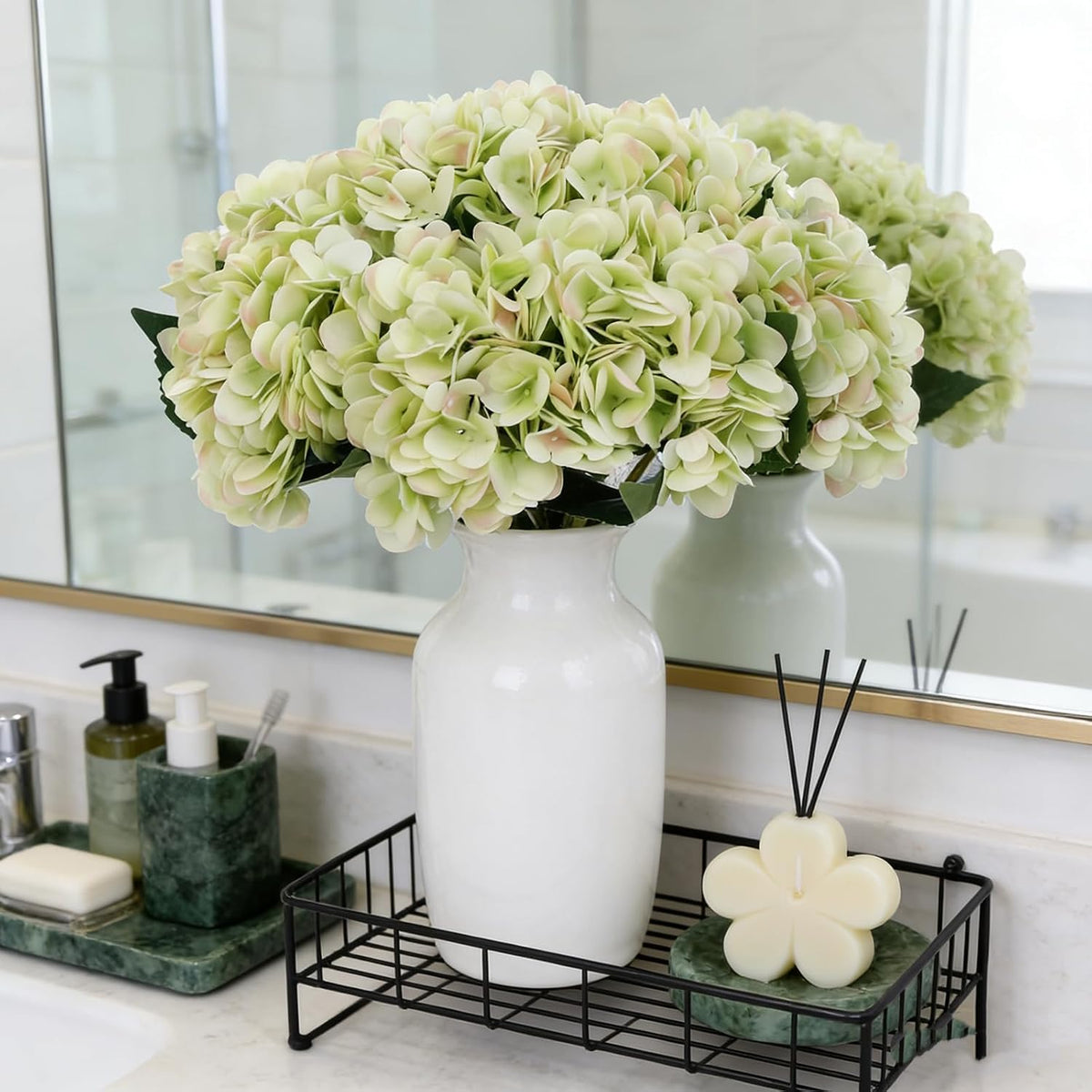 Kimura's Cabin 6pcs Artificial Silk Hydrangea Flowers Vintage Fake Bouquets Faux Hydrangeas Flower with Stems for Wedding Party Autumn Farmhouse Home Table Core Decoration (Deep Lake Blue)