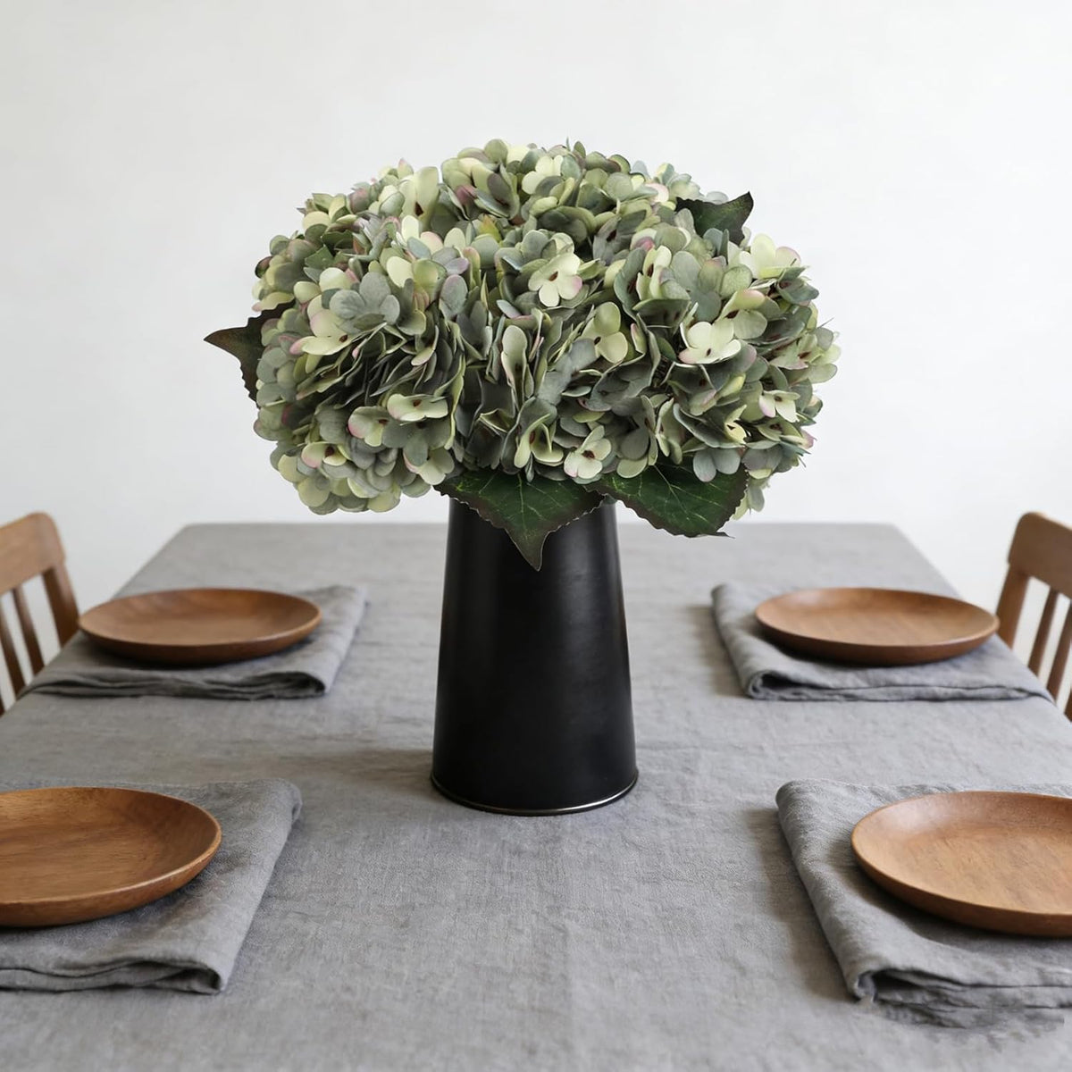Kimura's Cabin 6pcs Artificial Silk Hydrangea Flowers Vintage Fake Bouquets Faux Hydrangeas Flower with Stems for Wedding Party Autumn Farmhouse Home Table Core Decoration (Deep Lake Blue)
