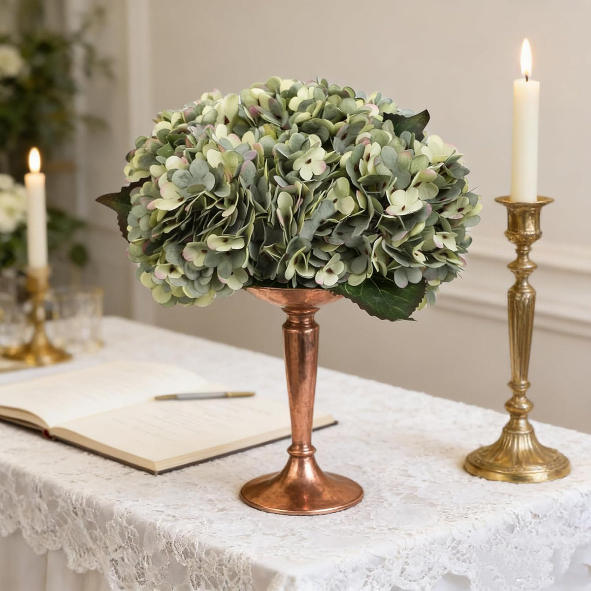 Kimura's Cabin 6pcs Artificial Silk Hydrangea Flowers Vintage Fake Bouquets Faux Hydrangeas Flower with Stems for Wedding Party Autumn Farmhouse Home Table Core Decoration (Deep Lake Blue)