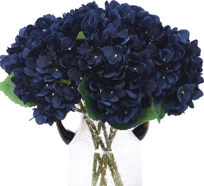 Kimura's Cabin 6pcs Artificial Silk Hydrangea Flowers Vintage Fake Bouquets Faux Hydrangeas Flower with Stems for Wedding Party Autumn Farmhouse Home Table Core Decoration (Deep Lake Blue)