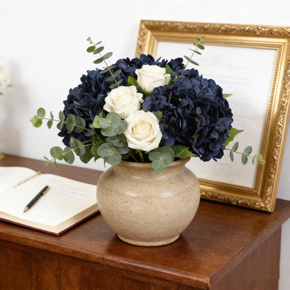 Kimura's Cabin 6pcs Artificial Silk Hydrangea Flowers Vintage Fake Bouquets Faux Hydrangeas Flower with Stems for Wedding Party Autumn Farmhouse Home Table Core Decoration (Deep Lake Blue)