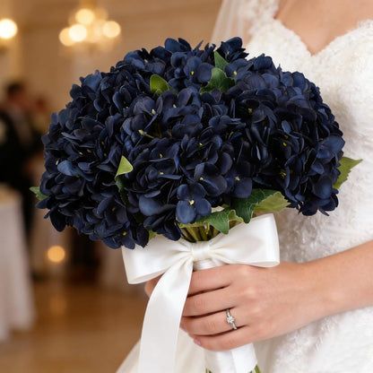 Kimura's Cabin 6pcs Artificial Silk Hydrangea Flowers Vintage Fake Bouquets Faux Hydrangeas Flower with Stems for Wedding Party Autumn Farmhouse Home Table Core Decoration (Deep Lake Blue)