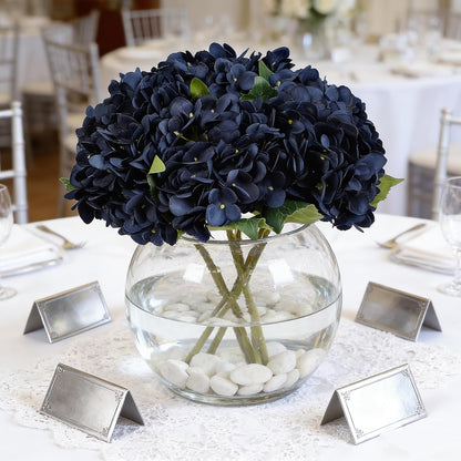 Kimura's Cabin 6pcs Artificial Silk Hydrangea Flowers Vintage Fake Bouquets Faux Hydrangeas Flower with Stems for Wedding Party Autumn Farmhouse Home Table Core Decoration (Deep Lake Blue)