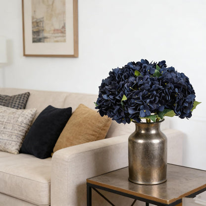 Kimura's Cabin 6pcs Artificial Silk Hydrangea Flowers Vintage Fake Bouquets Faux Hydrangeas Flower with Stems for Wedding Party Autumn Farmhouse Home Table Core Decoration (Deep Lake Blue)