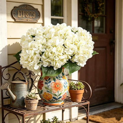 Kimura's Cabin 6pcs Artificial Silk Hydrangea Flowers Vintage Fake Bouquets Faux Hydrangeas Flower with Stems for Wedding Party Autumn Farmhouse Home Table Core Decoration (Deep Lake Blue)