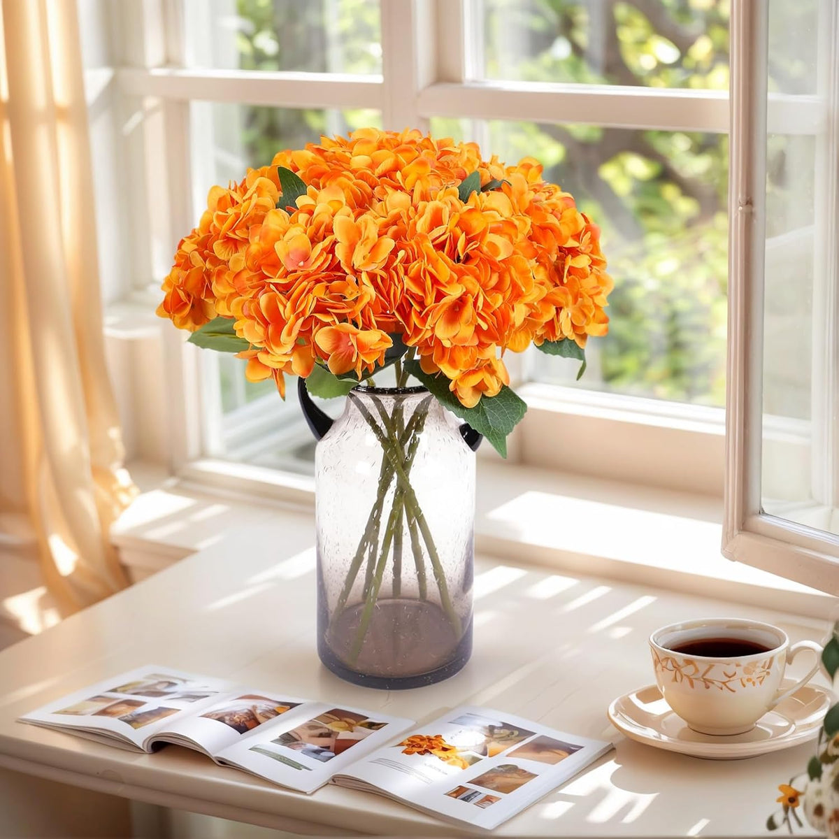 Kimura's Cabin 6pcs Artificial Silk Hydrangea Flowers Vintage Fake Bouquets Faux Hydrangeas Flower with Stems for Wedding Party Autumn Farmhouse Home Table Core Decoration (Deep Lake Blue)
