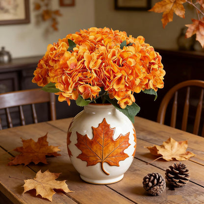 Kimura's Cabin 6pcs Artificial Silk Hydrangea Flowers Vintage Fake Bouquets Faux Hydrangeas Flower with Stems for Wedding Party Autumn Farmhouse Home Table Core Decoration (Deep Lake Blue)