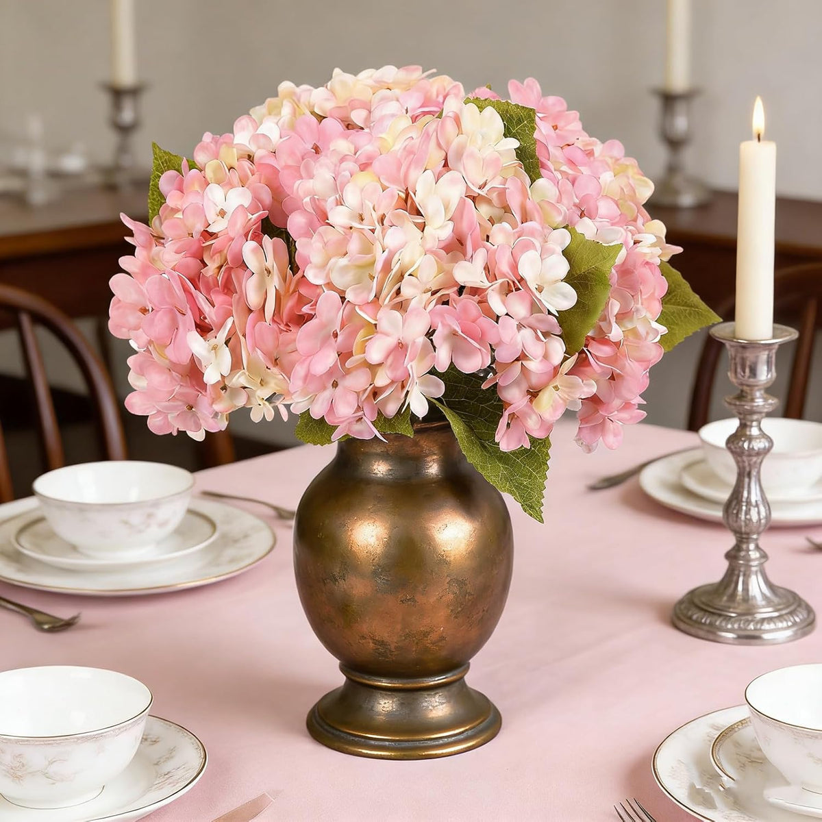 Kimura's Cabin 6pcs Artificial Silk Hydrangea Flowers Vintage Fake Bouquets Faux Hydrangeas Flower with Stems for Wedding Party Autumn Farmhouse Home Table Core Decoration (Deep Lake Blue)
