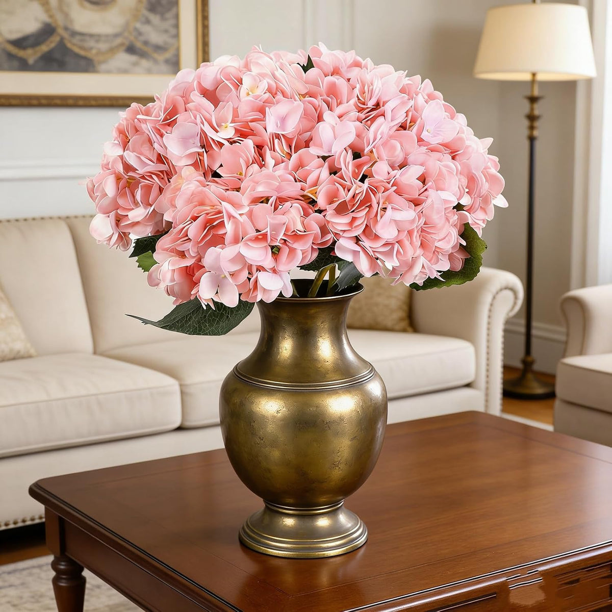 Kimura's Cabin 6pcs Artificial Silk Hydrangea Flowers Vintage Fake Bouquets Faux Hydrangeas Flower with Stems for Wedding Party Autumn Farmhouse Home Table Core Decoration (Deep Lake Blue)