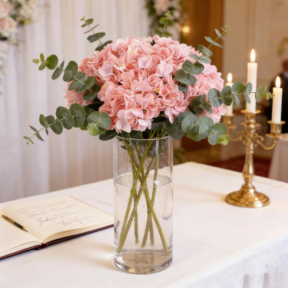 Kimura's Cabin 6pcs Artificial Silk Hydrangea Flowers Vintage Fake Bouquets Faux Hydrangeas Flower with Stems for Wedding Party Autumn Farmhouse Home Table Core Decoration (Deep Lake Blue)