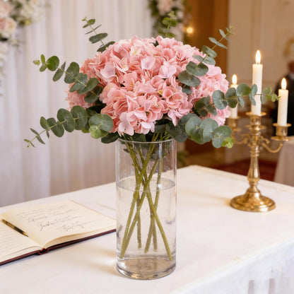 Kimura's Cabin 6pcs Artificial Silk Hydrangea Flowers Vintage Fake Bouquets Faux Hydrangeas Flower with Stems for Wedding Party Autumn Farmhouse Home Table Core Decoration (Deep Lake Blue)