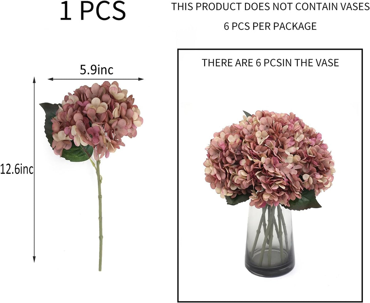 Kimura's Cabin 6pcs Artificial Silk Hydrangea Flowers Vintage Fake Bouquets Faux Hydrangeas Flower with Stems for Wedding Party Autumn Farmhouse Home Table Core Decoration (Deep Lake Blue)