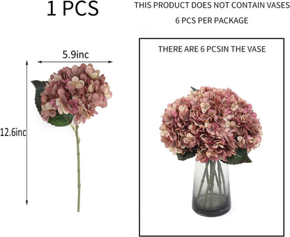 Kimura's Cabin 6pcs Artificial Silk Hydrangea Flowers Vintage Fake Bouquets Faux Hydrangeas Flower with Stems for Wedding Party Autumn Farmhouse Home Table Core Decoration (Deep Lake Blue)