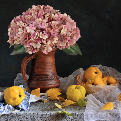 Kimura's Cabin 6pcs Artificial Silk Hydrangea Flowers Vintage Fake Bouquets Faux Hydrangeas Flower with Stems for Wedding Party Autumn Farmhouse Home Table Core Decoration (Deep Lake Blue)