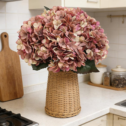 Kimura's Cabin 6pcs Artificial Silk Hydrangea Flowers Vintage Fake Bouquets Faux Hydrangeas Flower with Stems for Wedding Party Autumn Farmhouse Home Table Core Decoration (Deep Lake Blue)