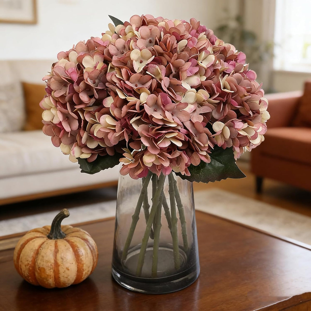 Kimura's Cabin 6pcs Artificial Silk Hydrangea Flowers Vintage Fake Bouquets Faux Hydrangeas Flower with Stems for Wedding Party Autumn Farmhouse Home Table Core Decoration (Deep Lake Blue)