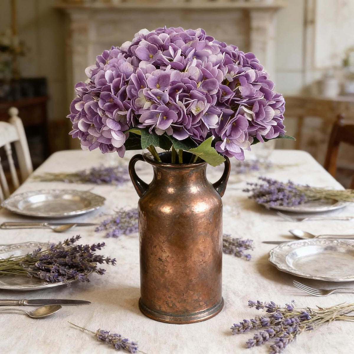 Kimura's Cabin 6pcs Artificial Silk Hydrangea Flowers Vintage Fake Bouquets Faux Hydrangeas Flower with Stems for Wedding Party Autumn Farmhouse Home Table Core Decoration (Deep Lake Blue)