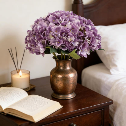 Kimura's Cabin 6pcs Artificial Silk Hydrangea Flowers Vintage Fake Bouquets Faux Hydrangeas Flower with Stems for Wedding Party Autumn Farmhouse Home Table Core Decoration (Deep Lake Blue)