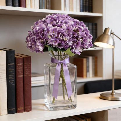 Kimura's Cabin 6pcs Artificial Silk Hydrangea Flowers Vintage Fake Bouquets Faux Hydrangeas Flower with Stems for Wedding Party Autumn Farmhouse Home Table Core Decoration (Deep Lake Blue)