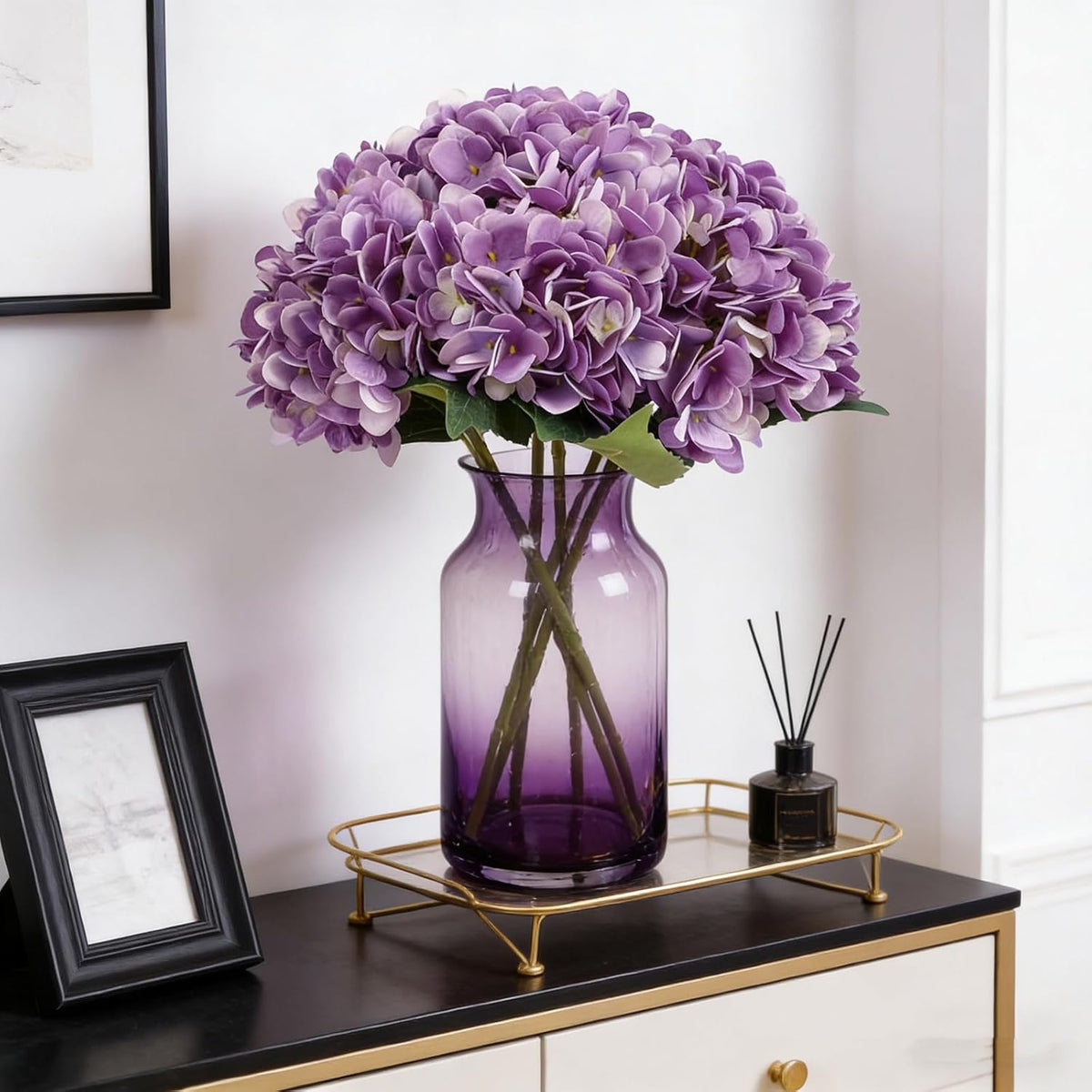 Kimura's Cabin 6pcs Artificial Silk Hydrangea Flowers Vintage Fake Bouquets Faux Hydrangeas Flower with Stems for Wedding Party Autumn Farmhouse Home Table Core Decoration (Deep Lake Blue)
