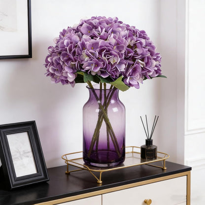 Kimura's Cabin 6pcs Artificial Silk Hydrangea Flowers Vintage Fake Bouquets Faux Hydrangeas Flower with Stems for Wedding Party Autumn Farmhouse Home Table Core Decoration (Deep Lake Blue)