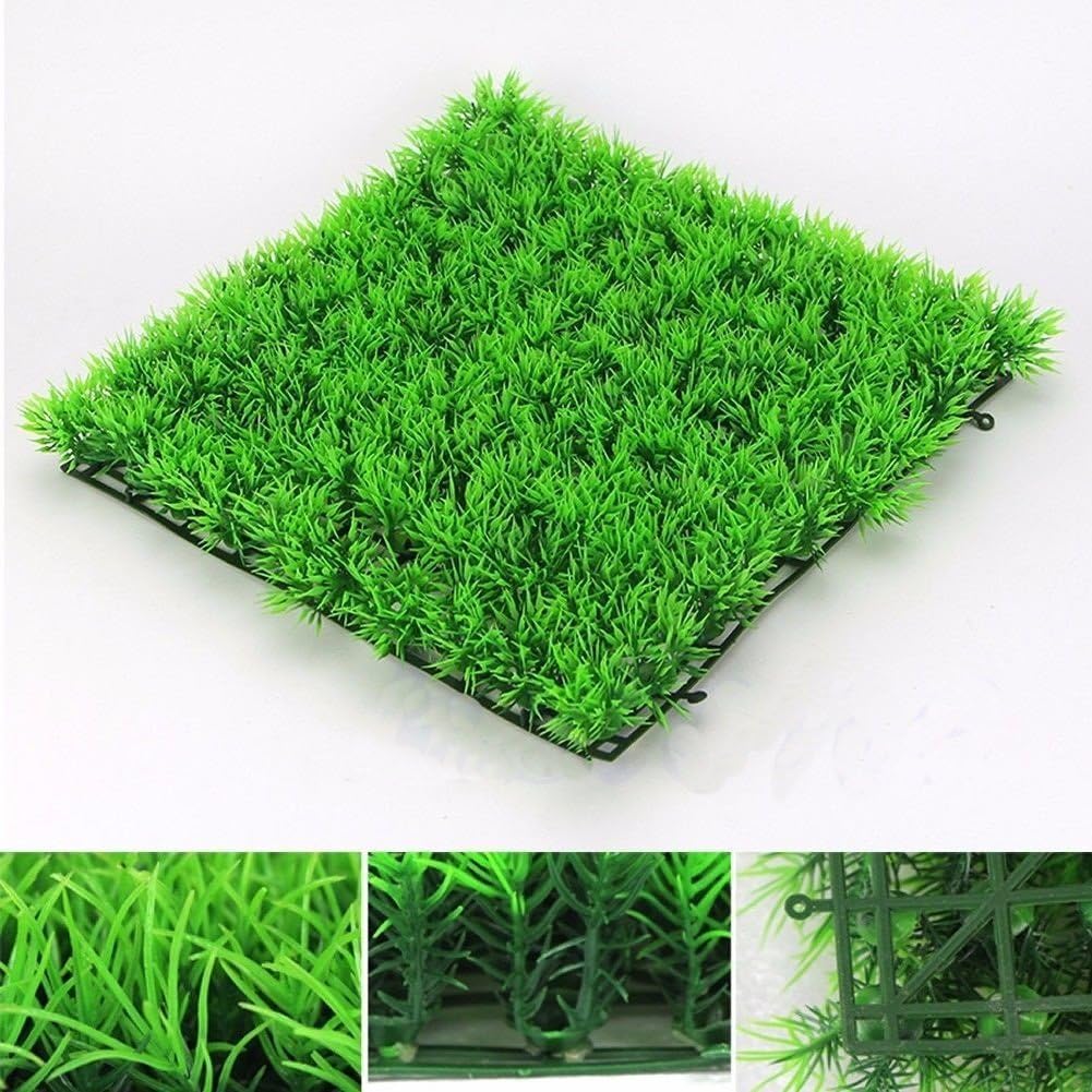 Aquarium Decor Fish Tank Decoration Ornament Artificial Plastic Plant Green (10" x 10" Mat)