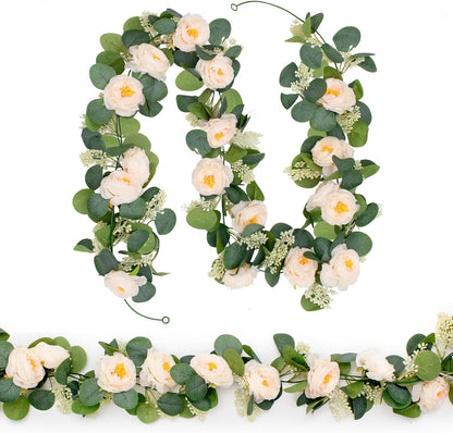 Spring Summer Lavender Purple Garland, 6Ft Lavender Artificial Green Garland, Fake Silver LavenderLeaves Vines for Wedding Mantle Party Arch Porch Stair Table Door Home Decor (Light Purple)