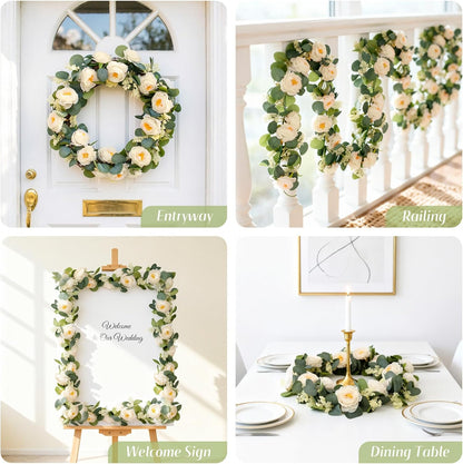 Spring Summer Lavender Purple Garland, 6Ft Lavender Artificial Green Garland, Fake Silver LavenderLeaves Vines for Wedding Mantle Party Arch Porch Stair Table Door Home Decor (Light Purple)