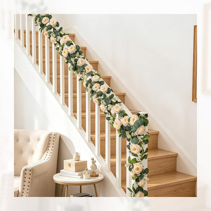 Spring Summer Lavender Purple Garland, 6Ft Lavender Artificial Green Garland, Fake Silver LavenderLeaves Vines for Wedding Mantle Party Arch Porch Stair Table Door Home Decor (Light Purple)