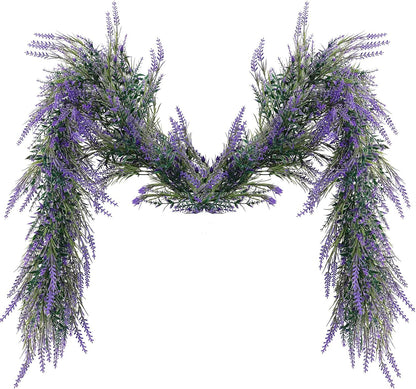 Spring Summer Lavender Purple Garland, 6Ft Lavender Artificial Green Garland, Fake Silver LavenderLeaves Vines for Wedding Mantle Party Arch Porch Stair Table Door Home Decor (Light Purple)