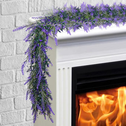 Spring Summer Lavender Purple Garland, 6Ft Lavender Artificial Green Garland, Fake Silver LavenderLeaves Vines for Wedding Mantle Party Arch Porch Stair Table Door Home Decor (Light Purple)