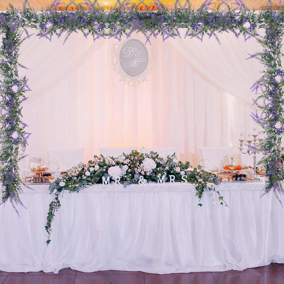 Spring Summer Lavender Purple Garland, 6Ft Lavender Artificial Green Garland, Fake Silver LavenderLeaves Vines for Wedding Mantle Party Arch Porch Stair Table Door Home Decor (Light Purple)