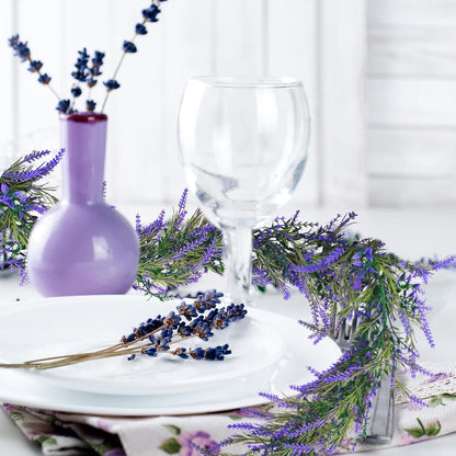 Spring Summer Lavender Purple Garland, 6Ft Lavender Artificial Green Garland, Fake Silver LavenderLeaves Vines for Wedding Mantle Party Arch Porch Stair Table Door Home Decor (Light Purple)
